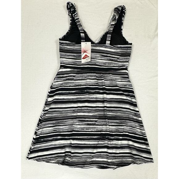 Nwt Lands' End Suplice Wrap Swim Bathing Suit Dress SZ 8 Black & White - Picture 5 of 8